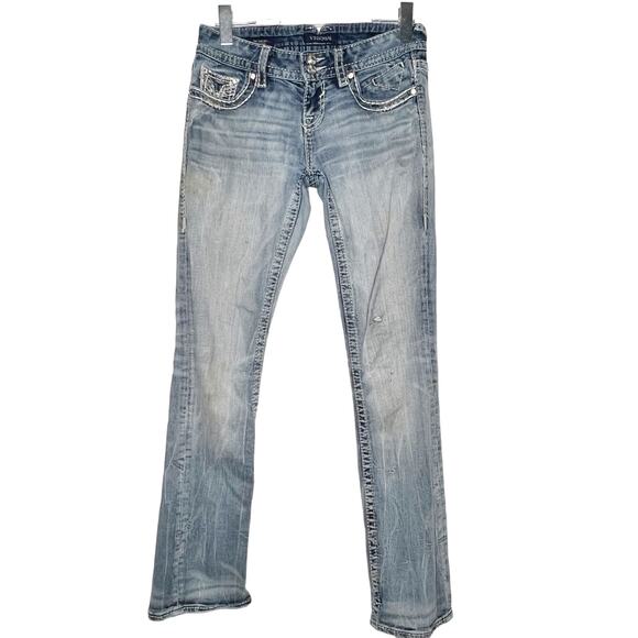 VIGOSS Stella V Stitch Boot Cut Jeans Mid-Rise  Embellished Medium Wash Size 3/4 - Picture 1 of 11